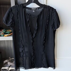 DKNY Sheer Silk Ruffle Blouse